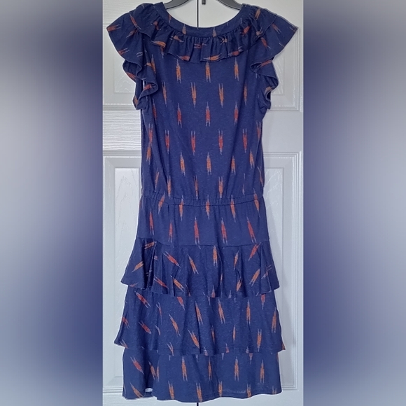 Lauren Ralph Lauren women's Tiered Ruffle Dress Pullover Navy Blue Comfy Size M - Picture 10 of 11